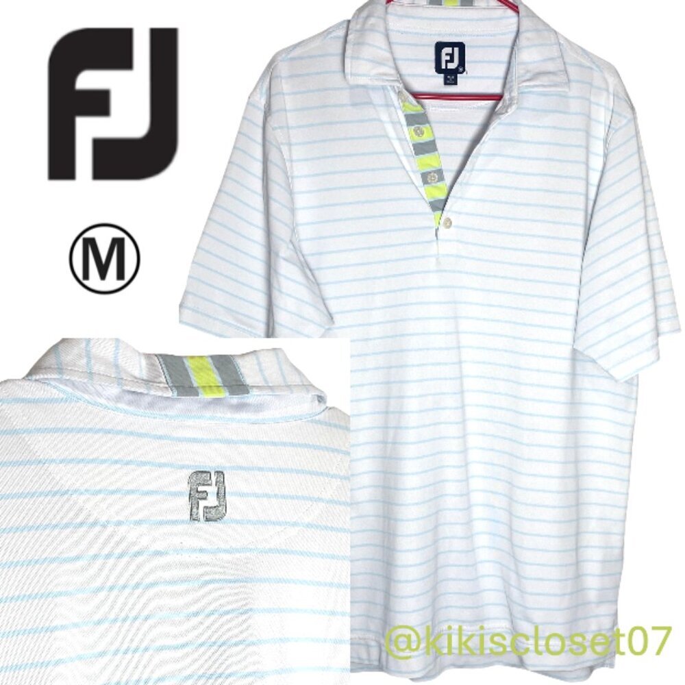 FootJoy Blue Striped Golf Polo with Lime Green Accent / M